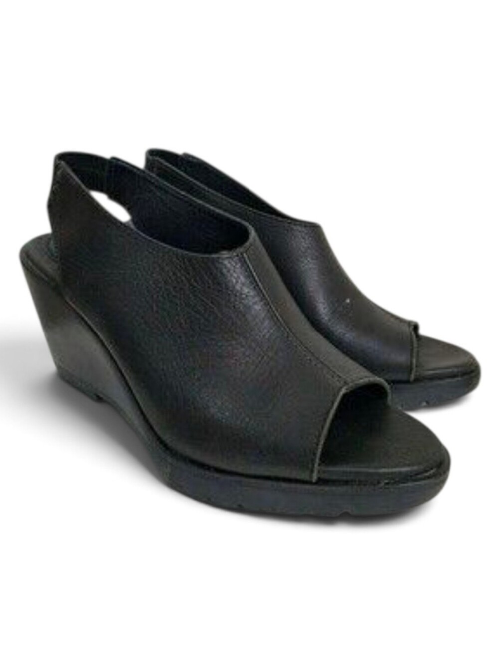 Sorel After Hours  Black Leather Slingback Wedge Peeptoe Sandal Size 8